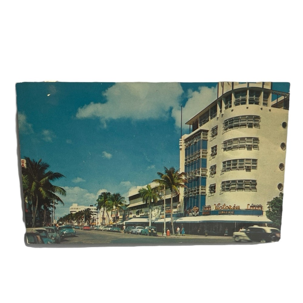 Miami Beach Florida Lincoln Road Shops Vintage Photochrome‎ Photo Postcard